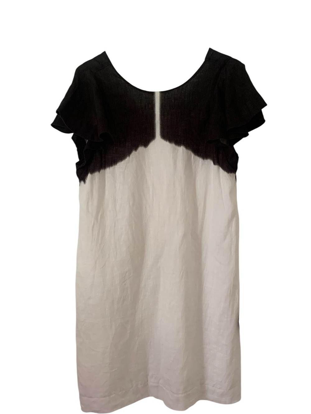 J. Crew 100% Linen Colorblock Ombré Shift Dress BlackWhite Flutter Sleeve Medium